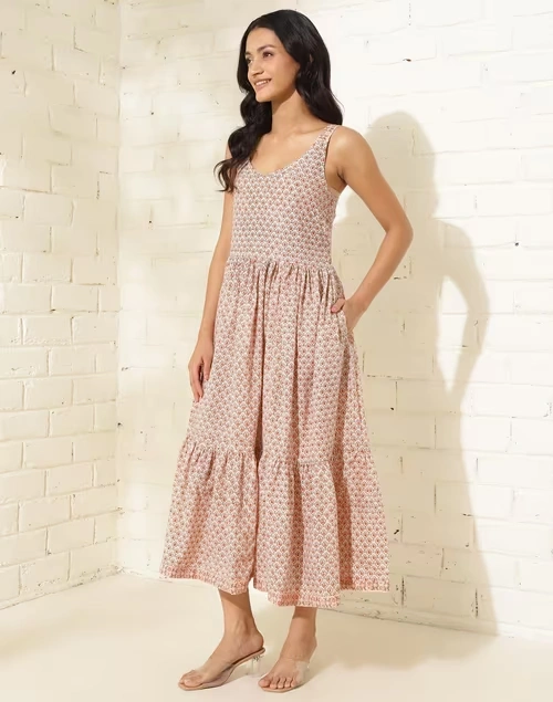 Natural Cotton Hand Block Printed Midi Dress 3 Natural Cotton Hand Block Printed Midi Dress