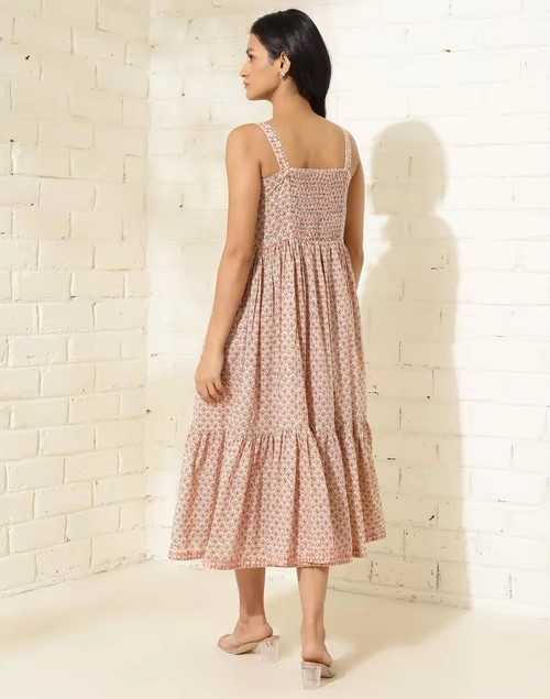 Natural Cotton Hand Block Printed Midi Dress 4 Natural Cotton Hand Block Printed Midi Dress
