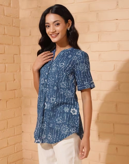 Blue Cotton Hand Block Printed Tunic 3 Blue Cotton Hand Block Printed Tunic