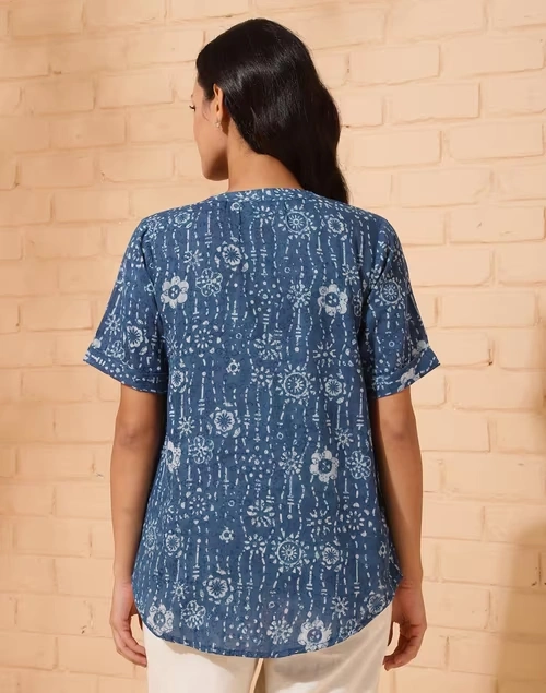 Blue Cotton Hand Block Printed Tunic 4 Blue Cotton Hand Block Printed Tunic