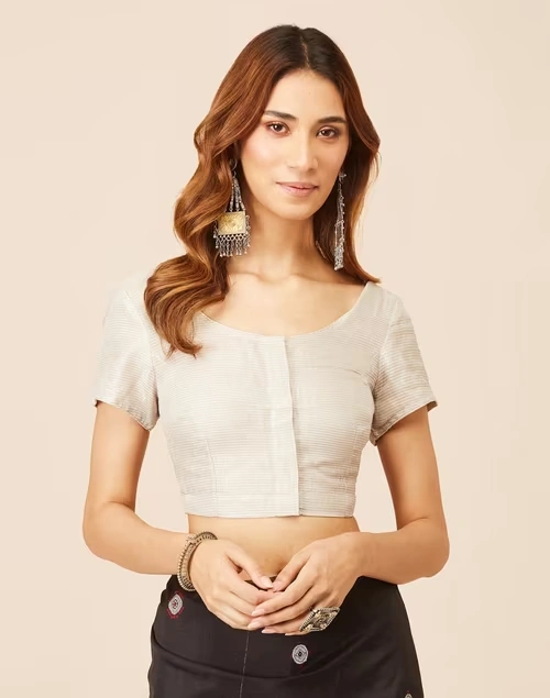 Silver Tissue Woven Blouse Stitched