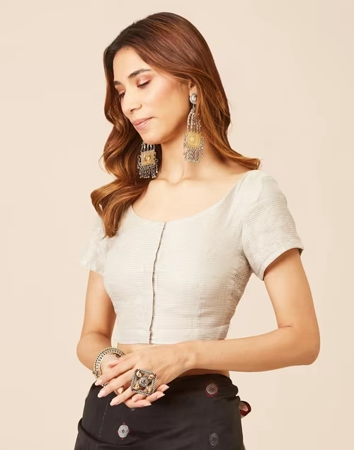 Silver Tissue Woven Blouse Stitched 3 Silver Tissue Woven Blouse Stitched