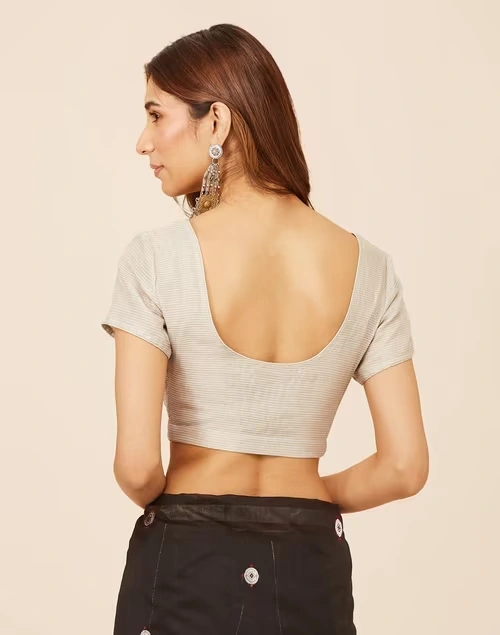 Silver Tissue Woven Blouse Stitched 4 Silver Tissue Woven Blouse Stitched