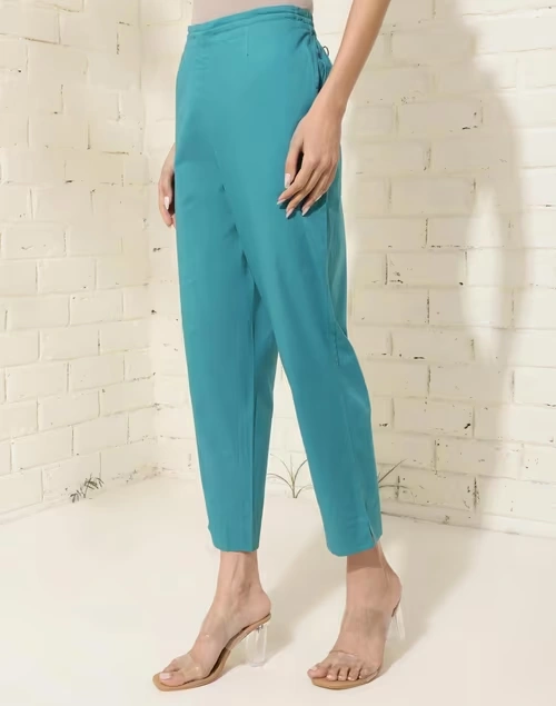 Blue Cotton Casual Ethnic Pant