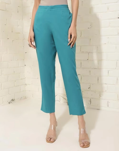 Blue Cotton Casual Ethnic Pant