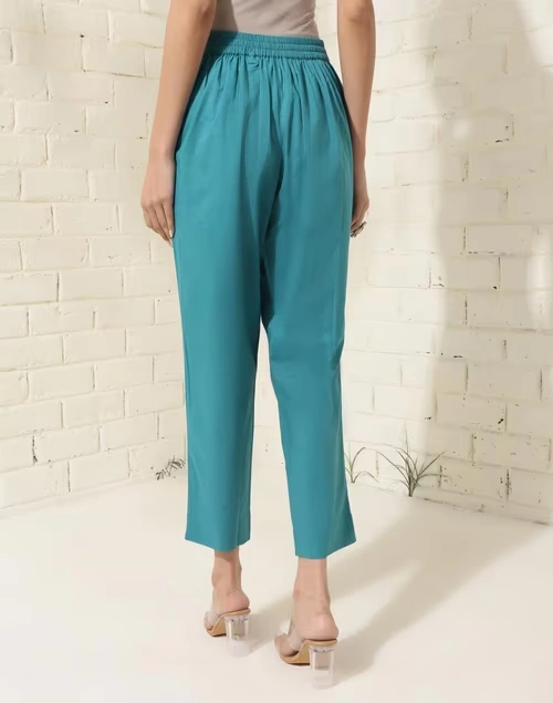 Blue Cotton Casual Ethnic Pant