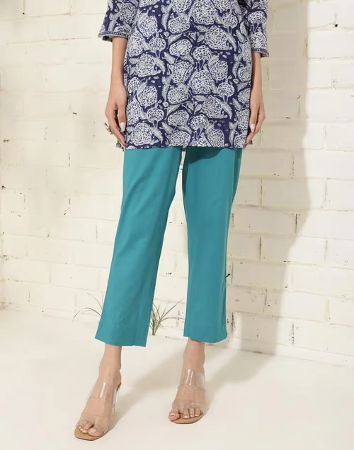 Blue Cotton Casual Ethnic Pant