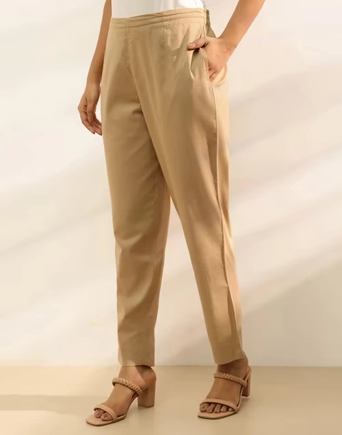 Beige Cotton Casual Ethnic Pant