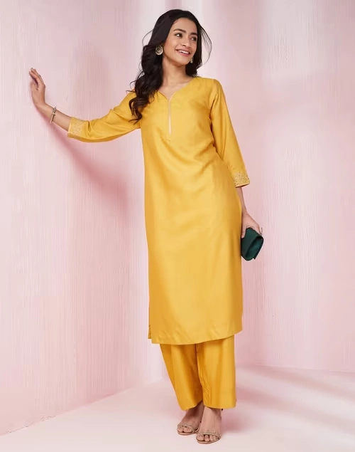 Mustard Viscose Silk Full Length Ijar