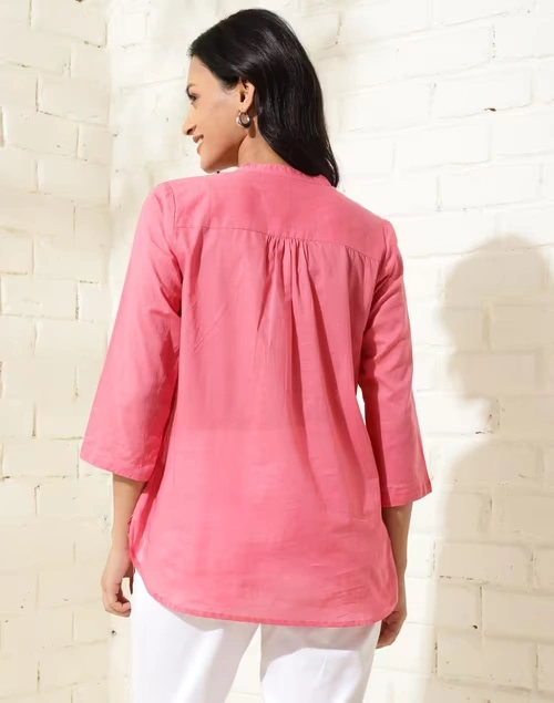 Pink Cotton Thigh Length Tunic