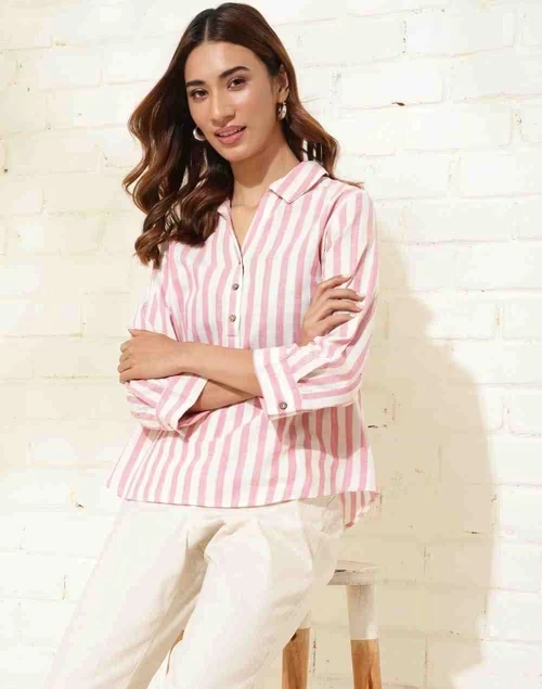 White Cotton Striped Top