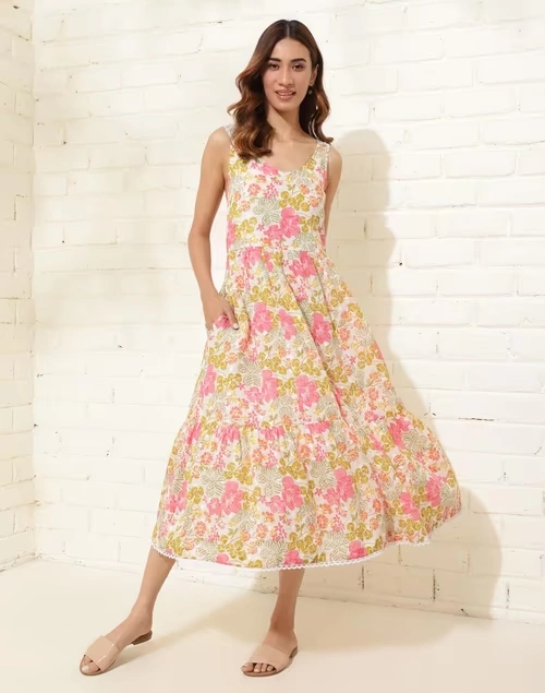 White Cotton Printed Midi Dress 3 White Cotton Printed Midi Dress