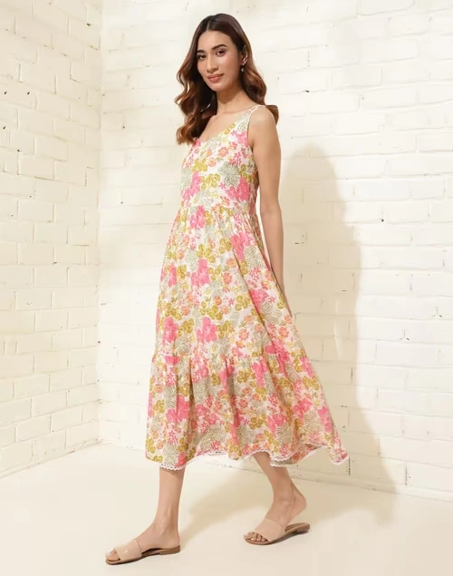 White Cotton Printed Midi Dress 4 White Cotton Printed Midi Dress