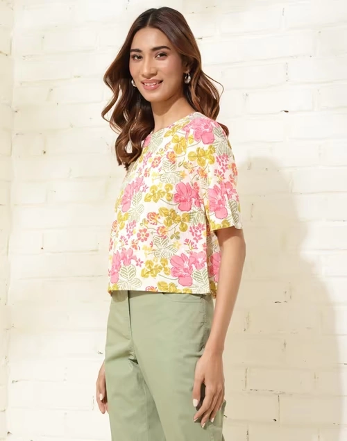 White Cotton Printed Short Top 3 White Cotton Printed Short Top