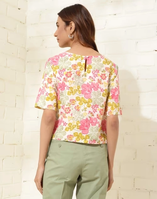 White Cotton Printed Short Top 4 White Cotton Printed Short Top