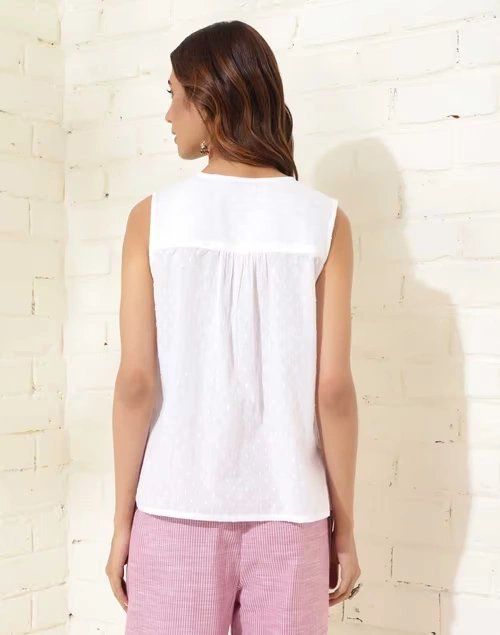 White Cotton Pintucks Top