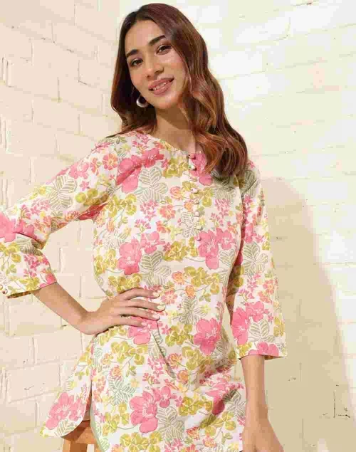 White Cotton Printed Tunic