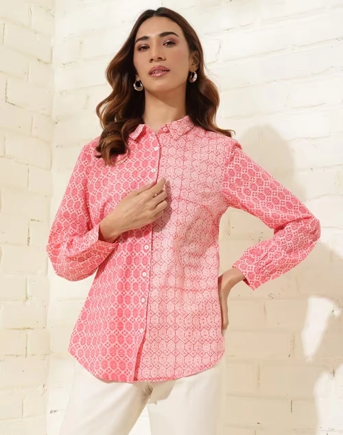 Pink Cotton Printed Shirt