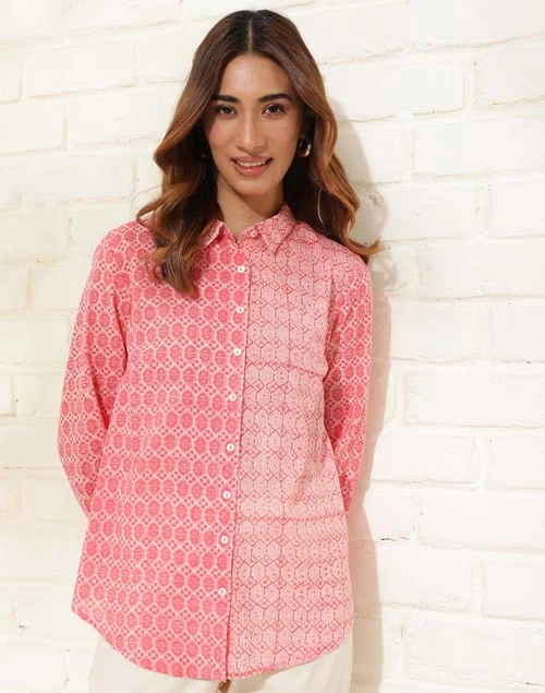 Pink Cotton Printed Shirt