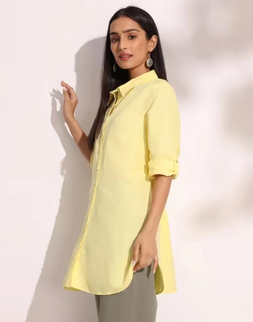 Yellow Linen Thigh Length Tunic