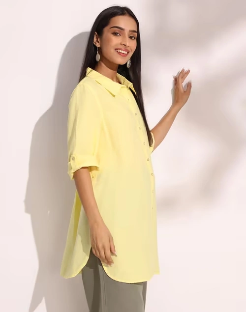 Yellow Linen Thigh Length Tunic