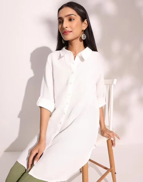 White Linen Thigh Length Tunic
