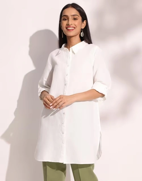 White Linen Thigh Length Tunic