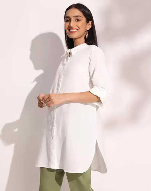 White Linen Thigh Length Tunic 3 White Linen Thigh Length Tunic