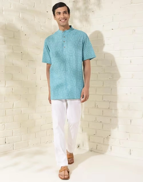Blue Cotton Printed Short Kurta 3 Blue Cotton Printed Short Kurta