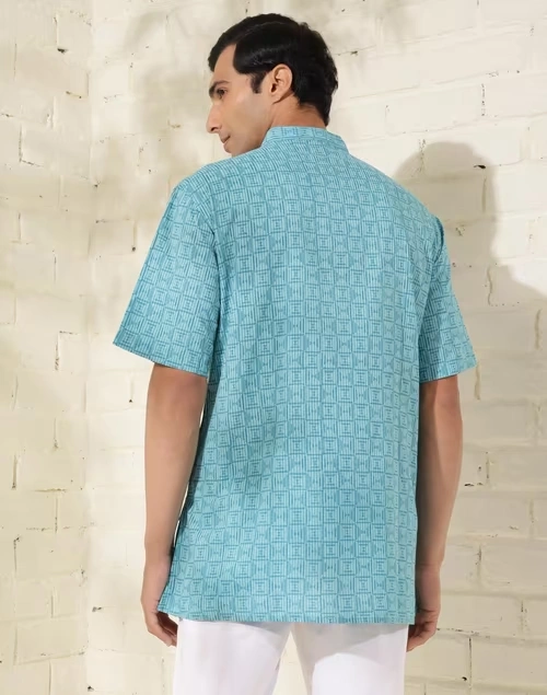 Blue Cotton Printed Short Kurta 4 Blue Cotton Printed Short Kurta