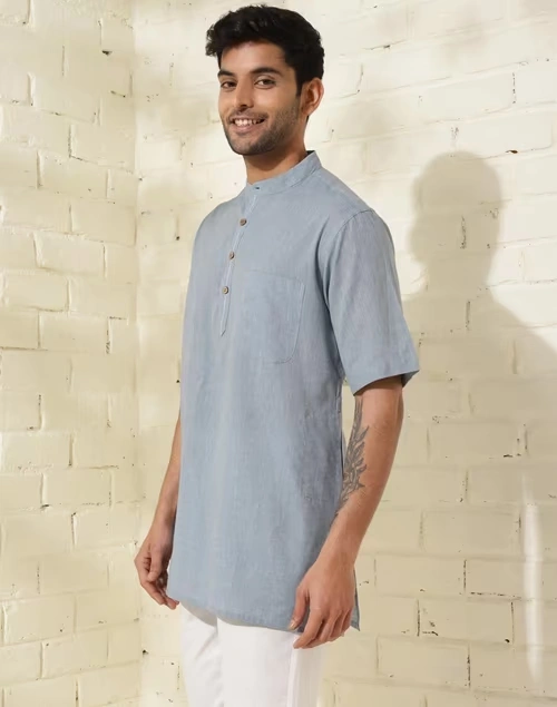 Blue Cotton Woven Short Kurta 3 Blue Cotton Woven Short Kurta