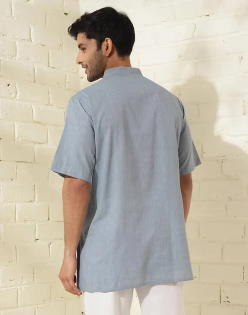 Blue Cotton Woven Short Kurta 4 Blue Cotton Woven Short Kurta