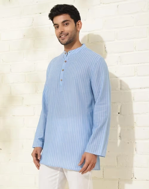 Blue Cotton Dobby Short Kurta 3 Blue Cotton Dobby Short Kurta