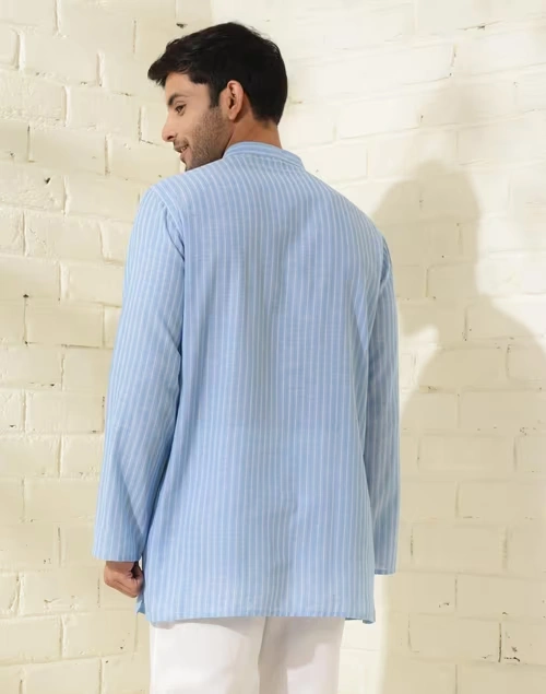 Blue Cotton Dobby Short Kurta 4 Blue Cotton Dobby Short Kurta