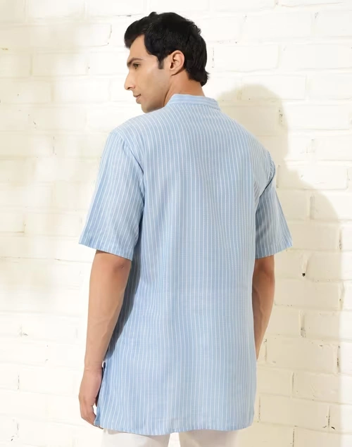 Blue Cotton Dobby Short Kurta 4 Blue Cotton Dobby Short Kurta