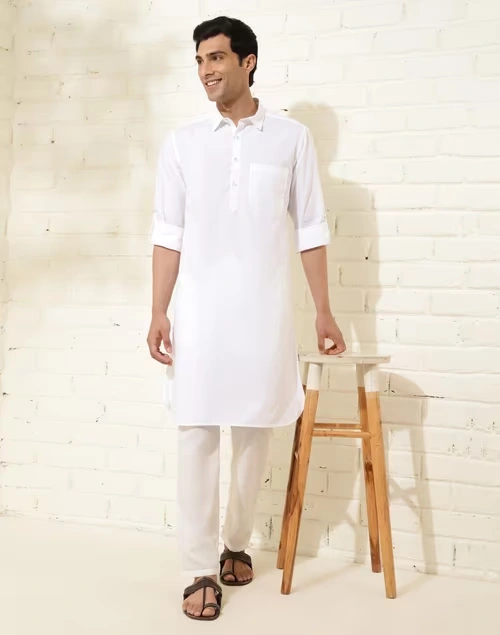 White Cotton Woven Pathani