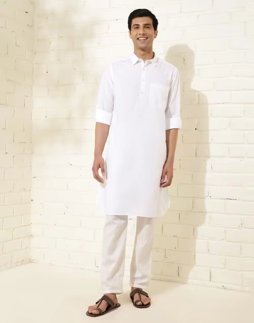 White Cotton Woven Pathani