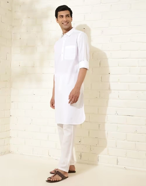White Cotton Woven Pathani