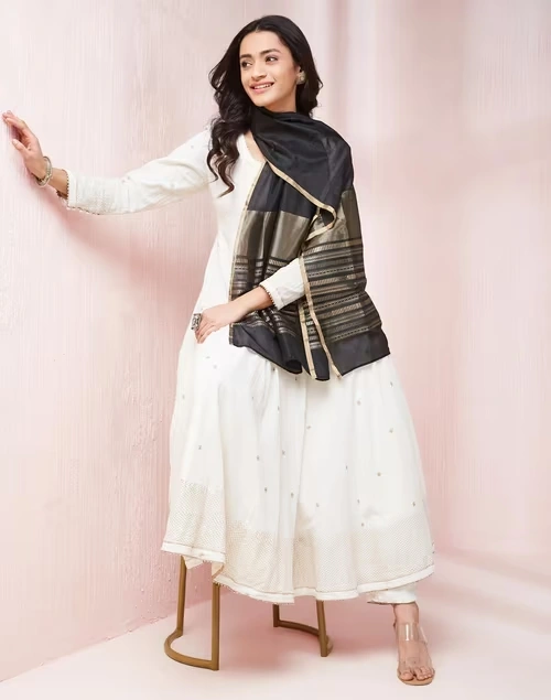 Black Cotton Silk Blend Stole