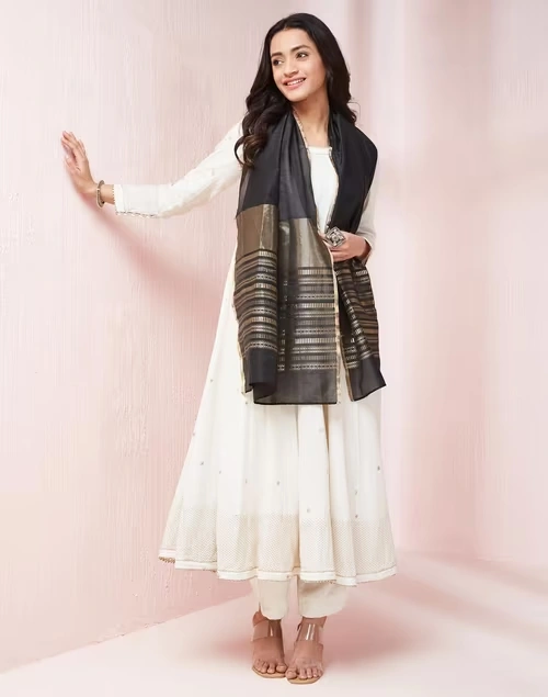 Black Cotton Silk Blend Stole