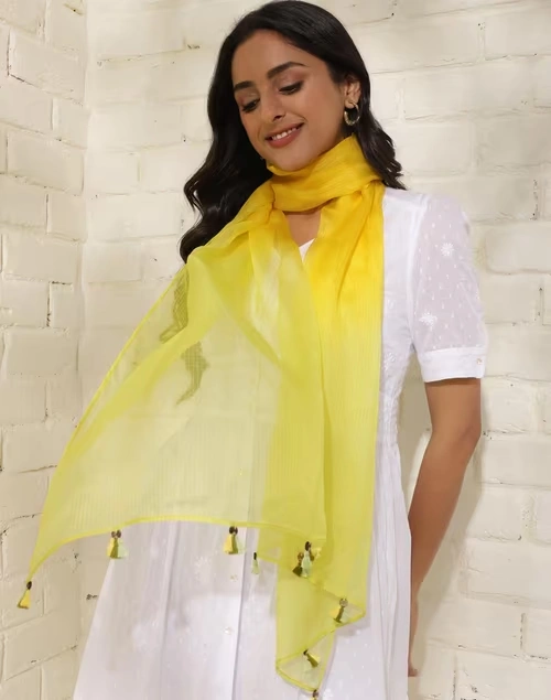 Yellow Silk Tie & Dye Stole