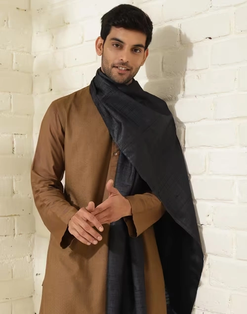 Black Silk Hand Woven Men Stole