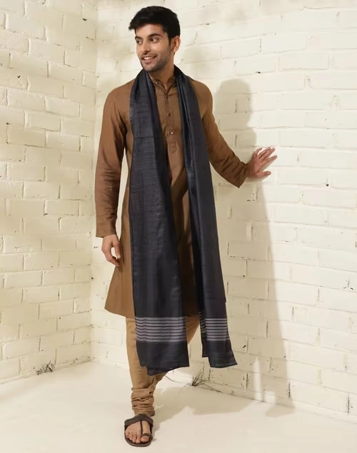 Black Silk Hand Woven Men Stole