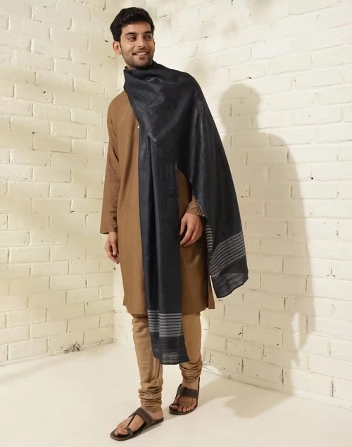 Black Silk Hand Woven Men Stole
