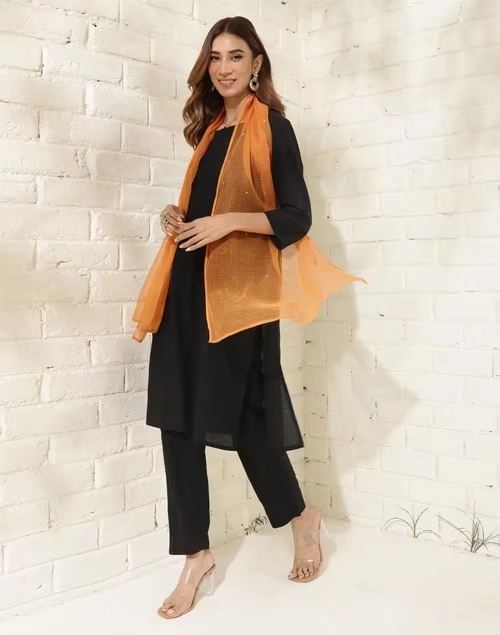 Yellow Cotton Silk Embroidered Stole