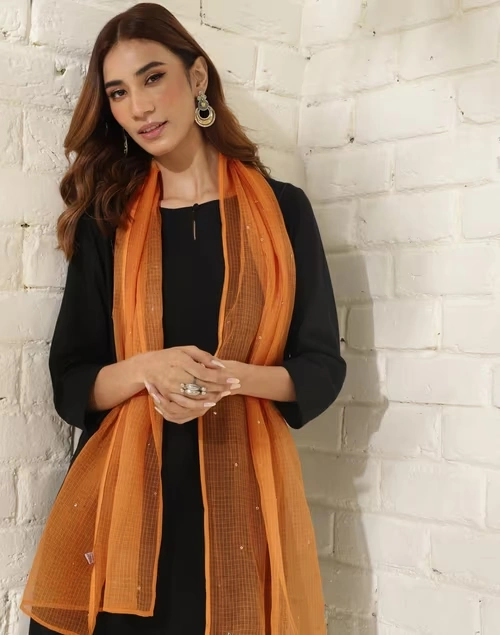 Yellow Cotton Silk Embroidered Stole 4 Yellow Cotton Silk Embroidered Stole