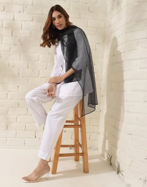 Black Cotton Silk Embroidered Stole 3 Black Cotton Silk Embroidered Stole