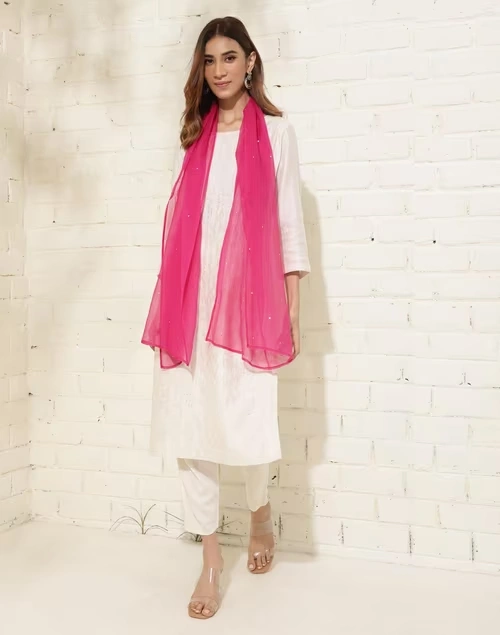 Wine Cotton Silk Embroidered Stole