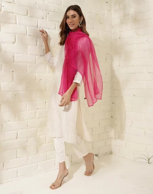 Wine Cotton Silk Embroidered Stole 3 Wine Cotton Silk Embroidered Stole