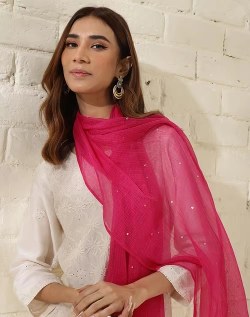 Wine Cotton Silk Embroidered Stole 4 Wine Cotton Silk Embroidered Stole